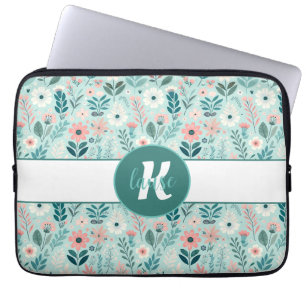 Housse Pour Ordinateur Portable Joli bleu et rose pastel Fleurs d'Art folklorique