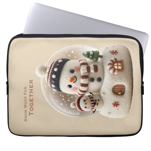 Housse Pour Ordinateur Portable Joli Bonhomme de Neige en Feutrage à l'Aiguille da (Devant)