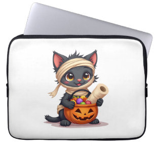 Housse Pour Ordinateur Portable Joli chat noir d'Halloween Citrouille Friandise ou