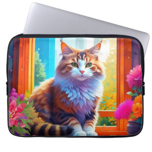 Housse Pour Ordinateur Portable Joli chat orange et blanc assis dans la fenêtre de