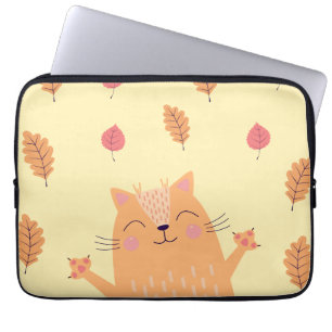 Housse Pour Ordinateur Portable Joli chat orange roux jouant dans les feuilles d'a