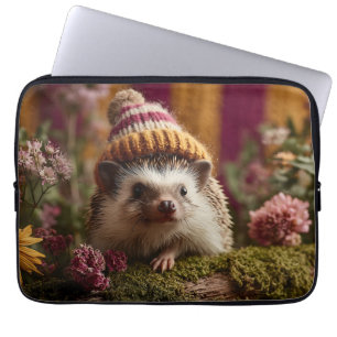 Housse Pour Ordinateur Portable Joli Hérisson portant un Casquette hivernal rayé K