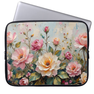 Housse Pour Ordinateur Portable Joli Jardin rose et crème Vintage Art Rose
