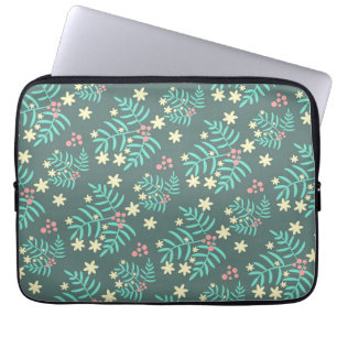 Housse Pour Ordinateur Portable Joli motif bleu de feuilles et de baies botaniques