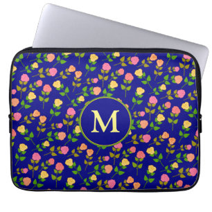 Housse Pour Ordinateur Portable Joli motif de rose bleue monogramme