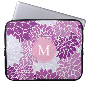 Housse Pour Ordinateur Portable Joli motif floral violet monogramme