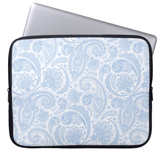 Housse Pour Ordinateur Portable Joli motif paisley bleu blanc (Devant)