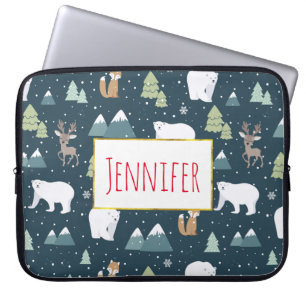 Housse Pour Ordinateur Portable Joli Noël Animaux d'hiver Motif rustique