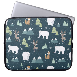 Housse Pour Ordinateur Portable Joli Noël Animaux d'hiver Motif rustique