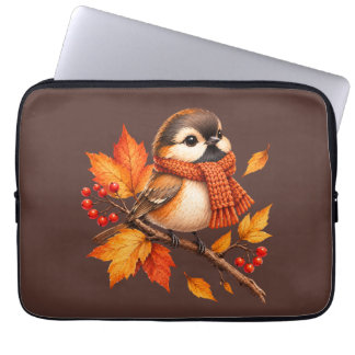 Housse Pour Ordinateur Portable Joli oiseau d'automne avec écharpe confortable – F