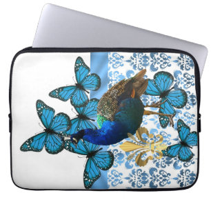 Housse Pour Ordinateur Portable Joli paon et papillons bleus