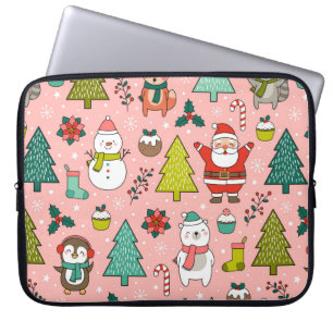 Housse Pour Ordinateur Portable Joli personnage de dessin animé, pins et Noël e
