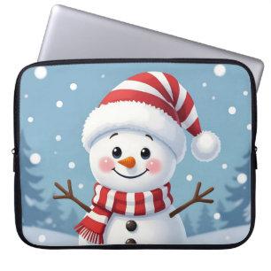 Housse Pour Ordinateur Portable Joli petit bonhomme de neige avec écharpe et chape
