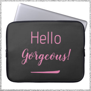 Housse Pour Ordinateur Portable Joli rose et noir Bonjour magnifique Citation Slog