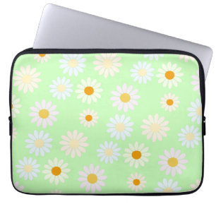 Housse Pour Ordinateur Portable Jolie aquarelle colorée Motif marguerite vert