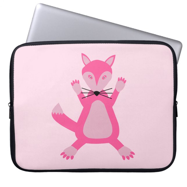 Housse Pour Ordinateur Portable Jolie Bébé Fille Renard Rose (Devant)