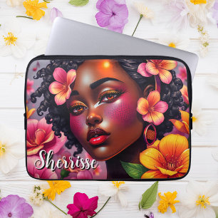 Housse Pour Ordinateur Portable Jolie Dame de Couleur Fleurs Roses Personnalisées