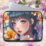 Housse Pour Ordinateur Portable Jolie fille Anime avec Daffodiles Personnalisé<br><div class="desc">Couverture personnalisée pour tablette. Belle fille aux yeux pourpres et aux cheveux foncés entourée de jonquilles jaunes. Plutôt floral et animé sur le thème de l'art numérique ai.</div>