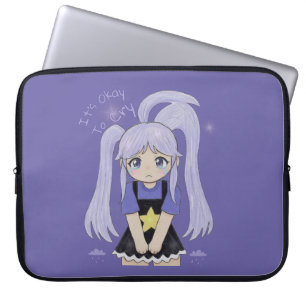 Housse Pour Ordinateur Portable Jolie Fille Triste Illustration Dessinée à la Main