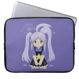 Housse Pour Ordinateur Portable Jolie Fille Triste Illustration Dessinée à la Main
