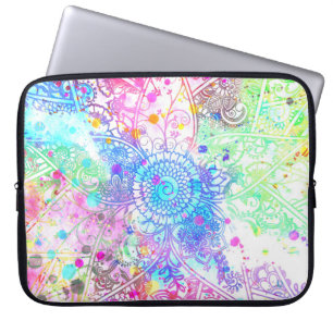 Housse Pour Ordinateur Portable Jolie fleur henné dessiné à la main aquarelles