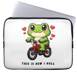 Housse Pour Ordinateur Portable Jolie grenouille cycliste | Art de grenouille de b