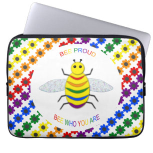 Housse Pour Ordinateur Portable Jolie LGBT Fière Abeille arc-en-ciel et fleurs