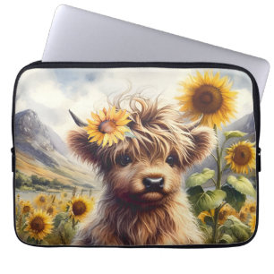 Housse Pour Ordinateur Portable Jolie Vache Highland Aux Tournesols