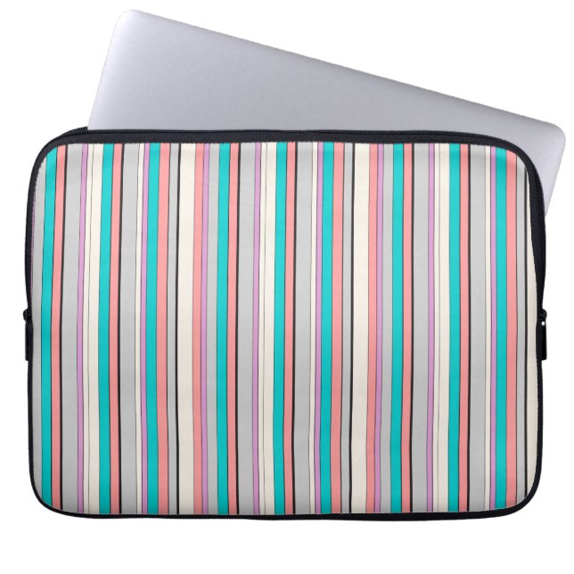Housse Pour Ordinateur Portable Jolies rayures grises aqua (Devant)