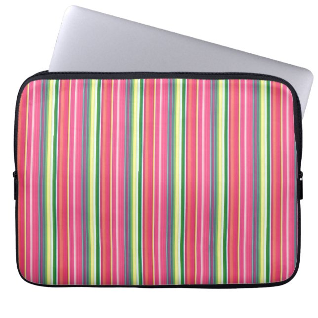Housse Pour Ordinateur Portable Jolies rayures roses vertes (Devant)