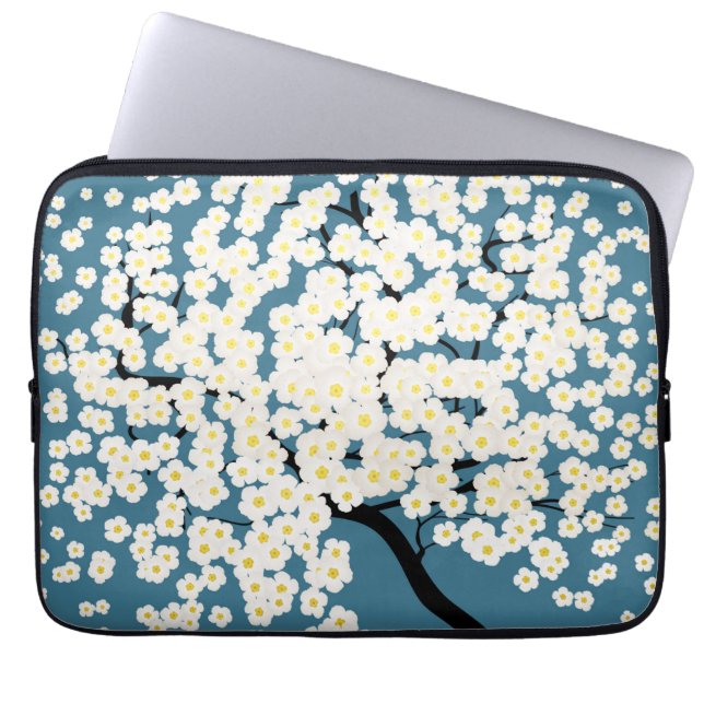 Housse Pour Ordinateur Portable Jolis Fleurs Blanches Fleurissent Arbre Art (Devant)