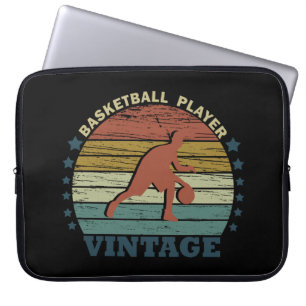 Housse Pour Ordinateur Portable Joueur de basket dribbler vintage coucher de solei