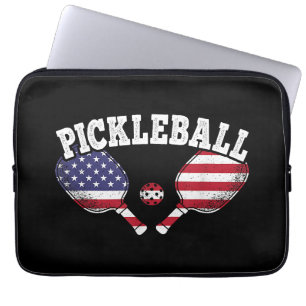 Housse Pour Ordinateur Portable Joueur de Pickleball Drapeau États-Unis Pickle Bal