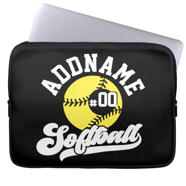 Housse Pour Ordinateur Portable Joueur de softball personnalisé AJOUTER LE NOM Équ (Devant)
