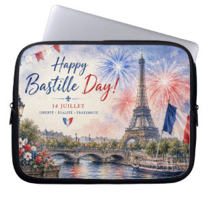 Housse Pour Ordinateur Portable Jour de la Bastille Tour Eiffel Seine feux d'artif