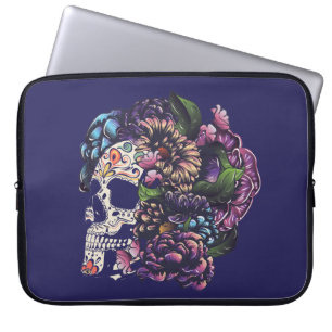Housse Pour Ordinateur Portable Jour de la mort du crâne à sucre fleuri aux fleu