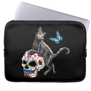 Housse Pour Ordinateur Portable Jour De La Morte Chat Crâne Sucre Et Papillon