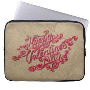 Housse Pour Ordinateur Portable Joyeuse Saint-Valentin cœur sépia lettrage rouge