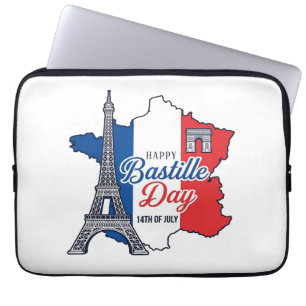 Housse Pour Ordinateur Portable Joyeux 14 juillet France Carte Tour Eiffel Vector_