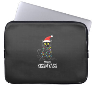 Housse Pour Ordinateur Portable Joyeux Bisousdrôle Chat Lumières de Noël Premium