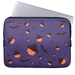 Housse Pour Ordinateur Portable Joyeux Citrouille d'Halloween et chauves-souris