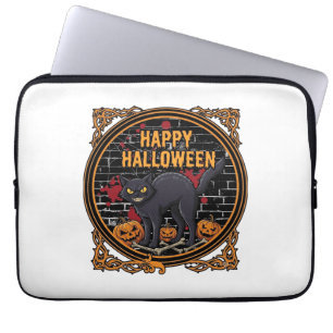 Housse Pour Ordinateur Portable Joyeux Halloween Chat Noir Citrouilles Os_1
