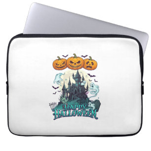 Housse Pour Ordinateur Portable Joyeux Halloween Château Hanté Citrouilles Fantôme