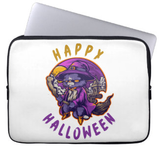 Housse Pour Ordinateur Portable Joyeux Halloween Sorcière de Halloween Chat