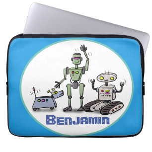 Housse Pour Ordinateur Portable Joyeux joli robot trio dessin sur arrière - plan b
