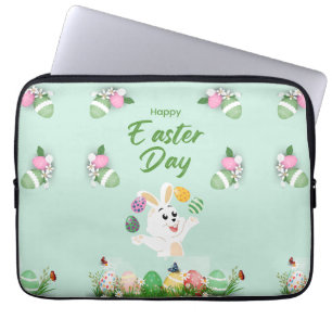 Housse Pour Ordinateur Portable Joyeux jour de Pâques - Drôle lapin et oeufs Pâque