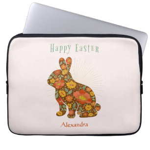 Housse Pour Ordinateur Portable Joyeux lapin de Pâques Personnalisé Gold Rose Brow