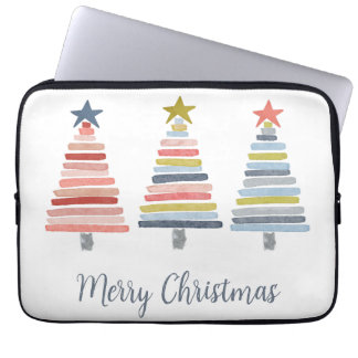 Housse Pour Ordinateur Portable Joyeux Noël coloré arbres empilés