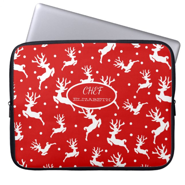 Housse Pour Ordinateur Portable Joyeux Noël Reindees Red Holiday (Devant)
