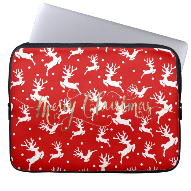 Housse Pour Ordinateur Portable Joyeux Noël Rénnes Rouges (Devant)